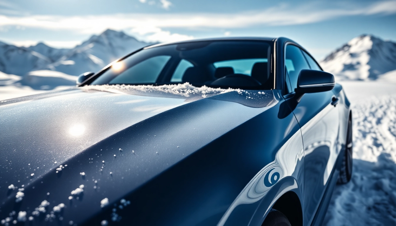 PPF winter road salt protection on a vehicle in a snowy landscape, showcasing its resilience.